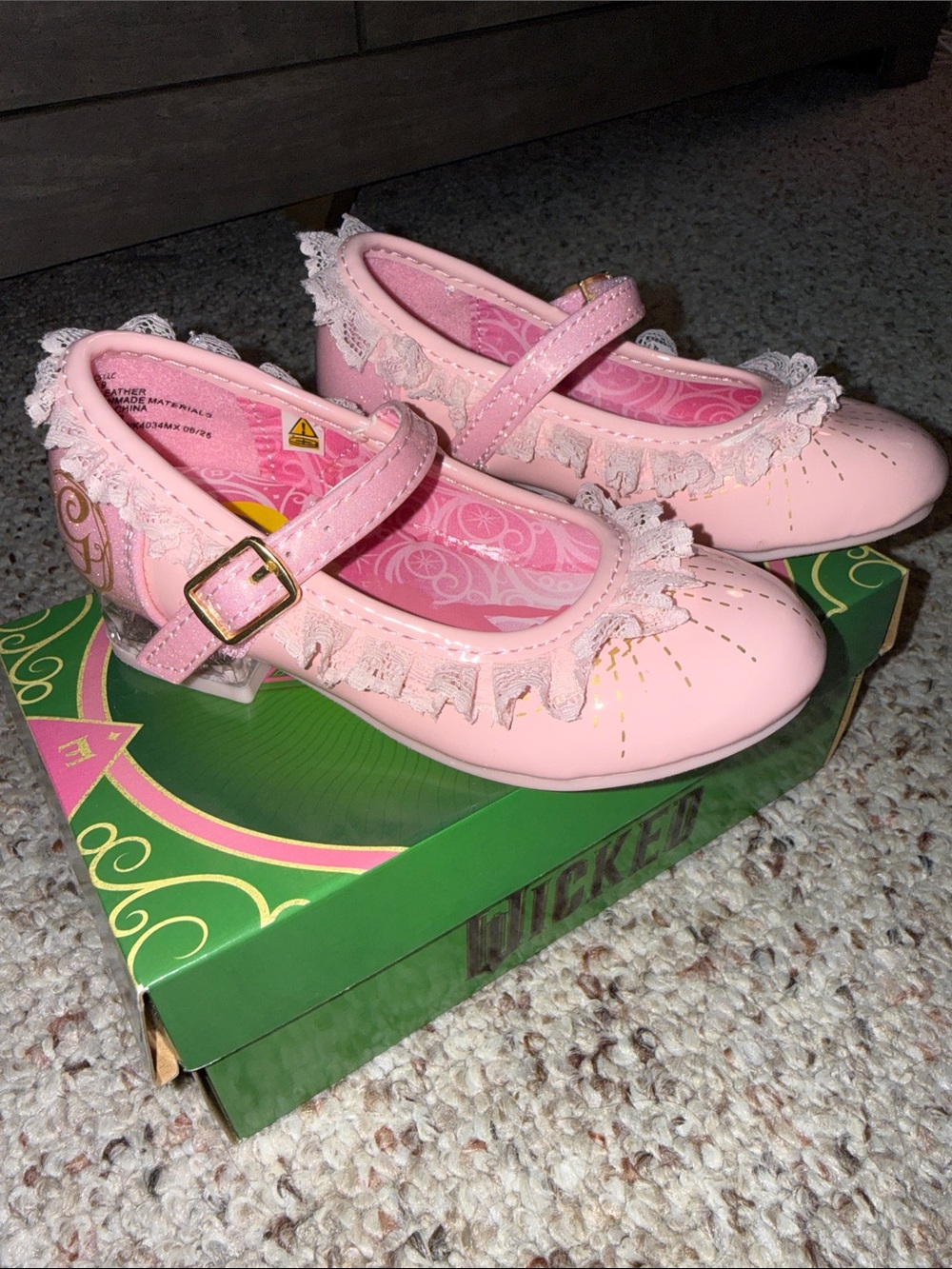 Pink Mary Jane Kids Shoes with Lace Trim - Wicked theme with light up heels